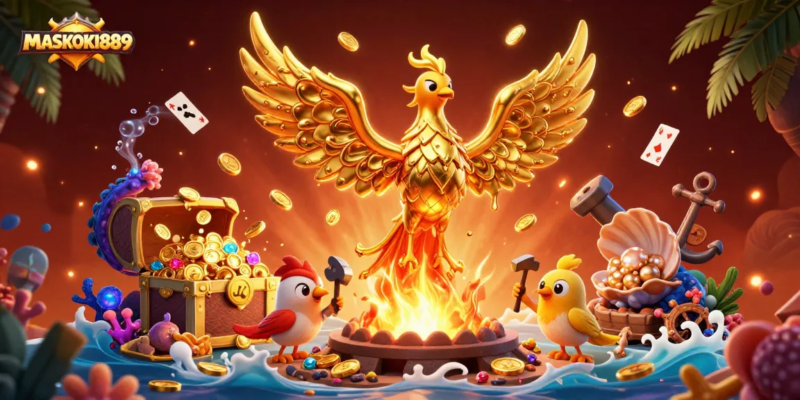 Excite your gameplay at MASKOKI889 with vibrant golden phoenix and dazzling gems!
