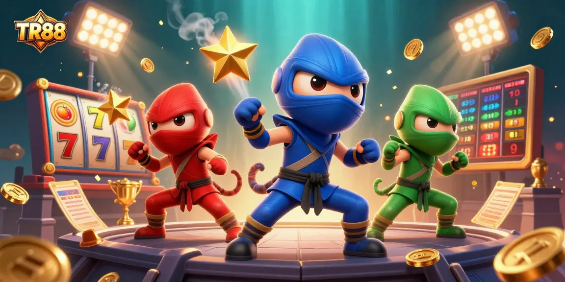 TR88 showcases vibrant chameleon ninjas amid dynamic casino elements, elevating your betting experience.