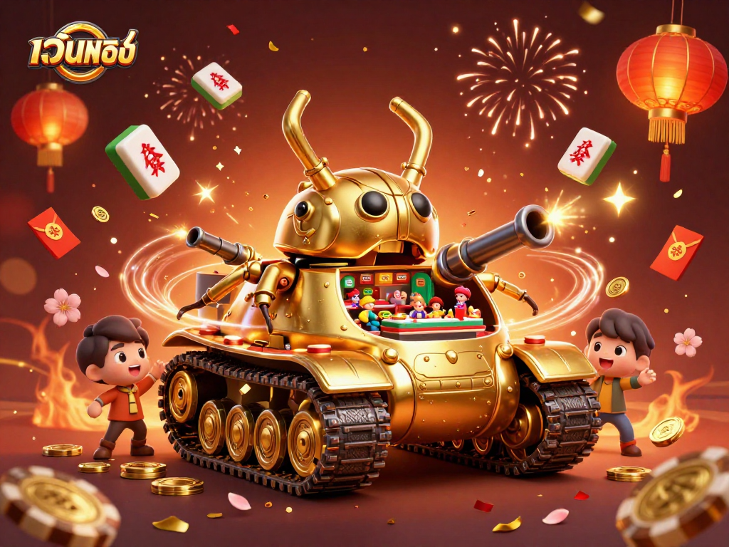 Play เว็บตรง at a miniature casino in a golden beetle tank with festive elements