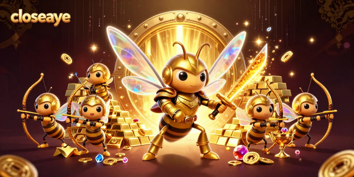 Engage with closeaye as a golden hornet samurai leads bee archers to jackpot riches in a vibrant casino scene.