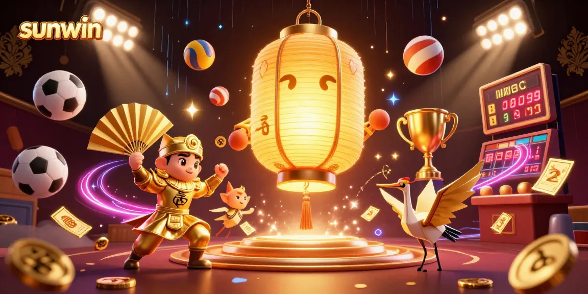 Experience the excitement of sunwin with a glowing lantern spirit at a vibrant casino scene.