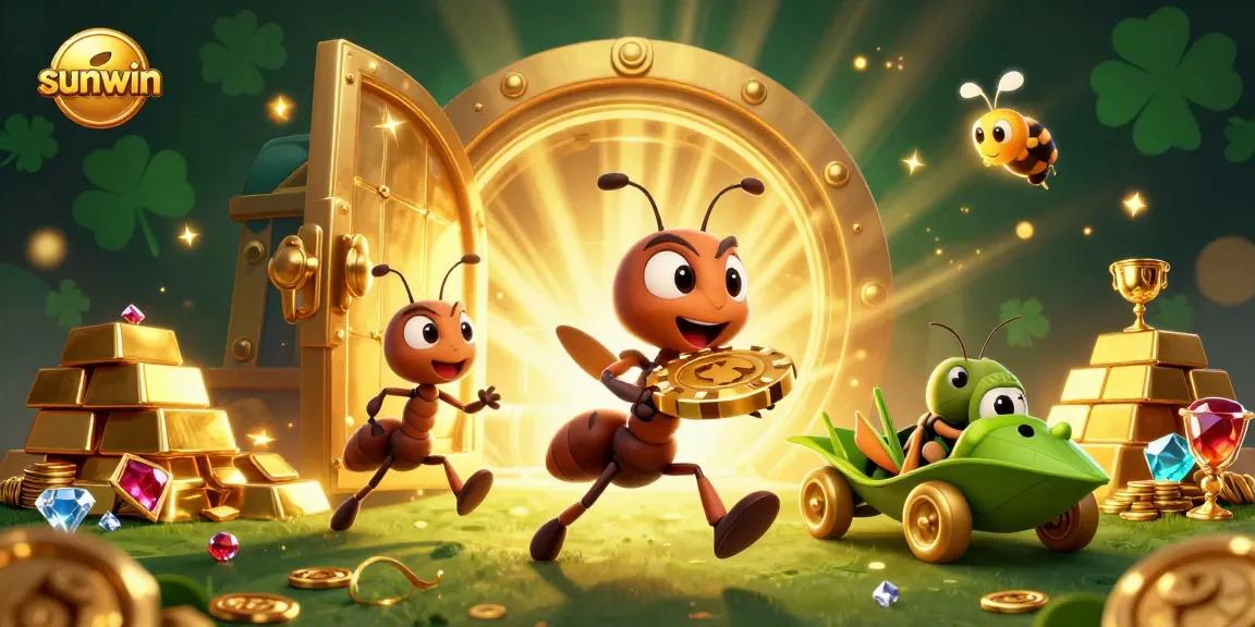 Engage with sunwin's thrilling casino adventure featuring ants heisting a giant poker chip.