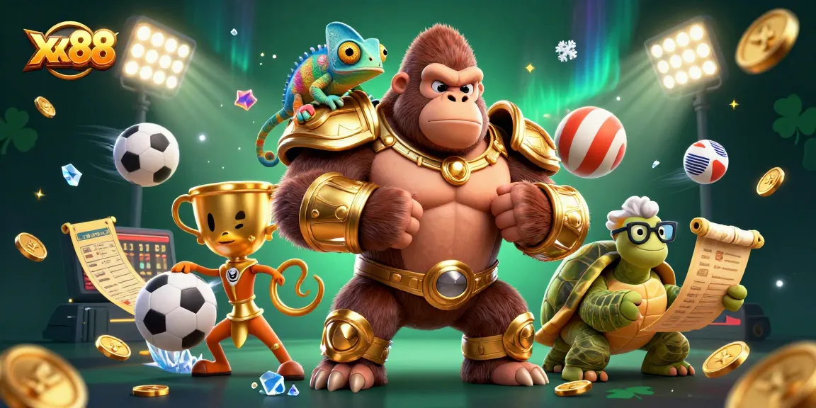 Experience the thrill of gaming with xx88 as a gorilla king and companions immerse in the action.