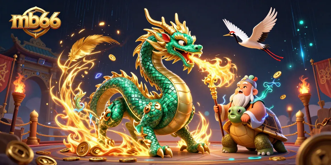 mb66 immersive gaming experience featuring a jade dragon and lucky cranes in dramatic atmosphere