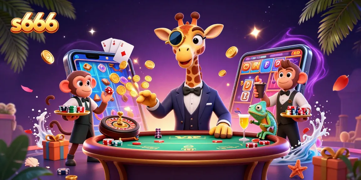 Experience thrilling gaming at s666 with a colorful scene of characters in a casino.
