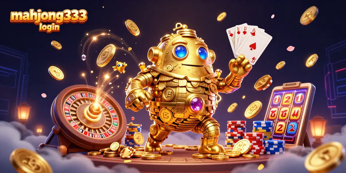 Engage with the exciting world of Mahjong333 login, featuring a golden golem and rich casino elements.
