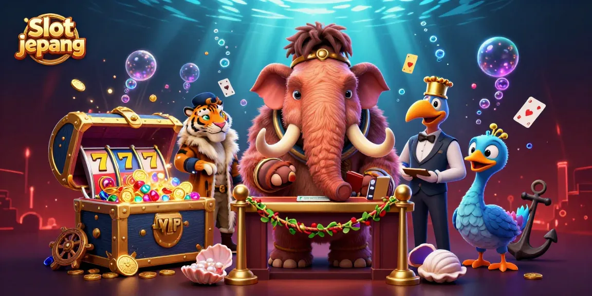 Experience thrilling slot jepang action with dynamic casino characters amidst swirling coins and vibrant slot reels.