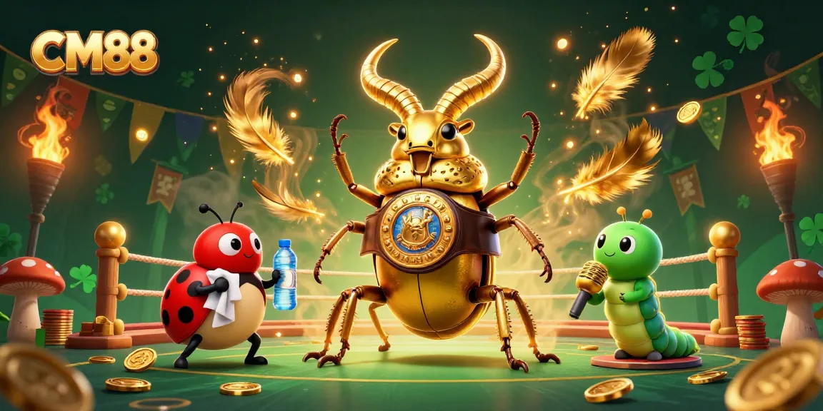 CM88 showcases an exciting casino scene with a giant golden stag beetle and a ladybug corner-man for an entertaining match.