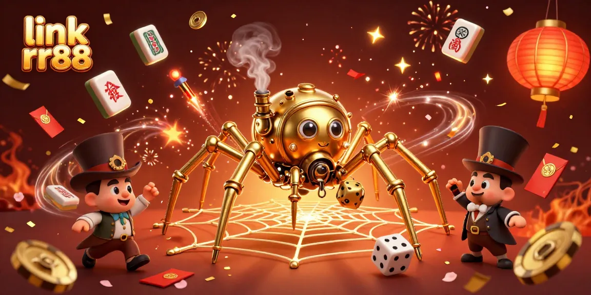 Engage with the vibrant world of link rr88, featuring a steampunk spider and festive casino elements.