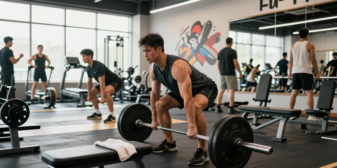 Anabolika Shop showcasing a muscular man lifting weights in a modern gym setting, highlighting strength training.