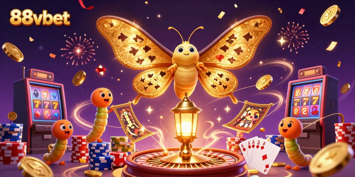 Betting with 88vbet: Experience vibrant casino scenes made magical by a golden atlas moth.