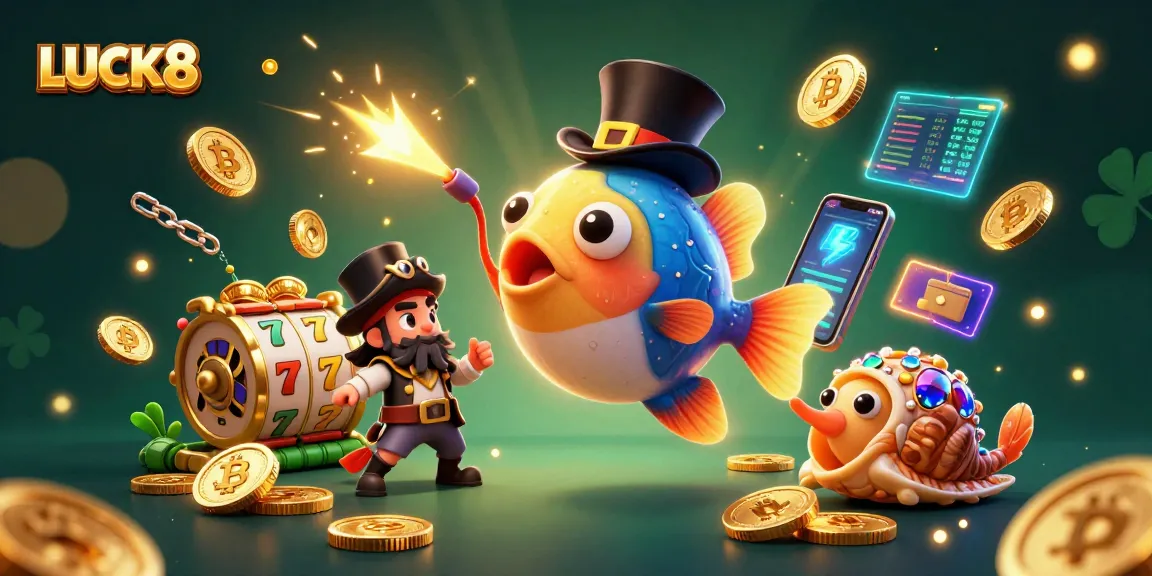 LUCK8 showcases an exciting 3D illustration with vibrant gaming elements and undersea characters.