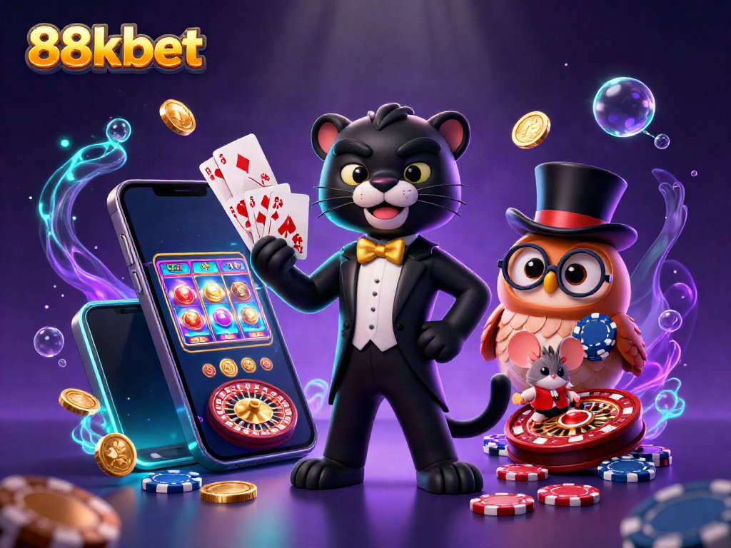 Experience thrilling games at 88kbet with a stylish panther dealer and vibrant casino elements.
