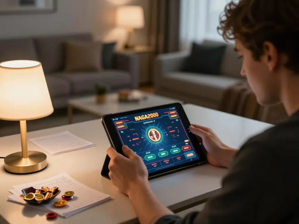 NAGA2000 gameplay on tablet showcasing strategic betting in a cozy home setting.