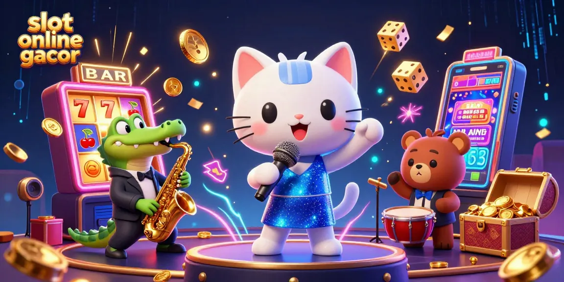 Menangkan jackpot dengan slot online gacor yang seru bersama karakter menarik dalam ilustrasi kasino.
