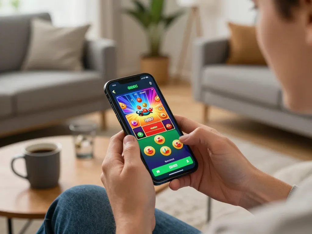 Experience the thrill of gaming with the 8day app in this engaging home setup.