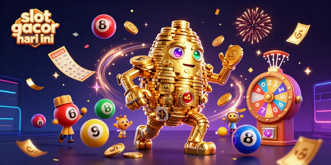 Engaging animation of slot gacor hari ini featuring colorful lottery balls and a golden golem