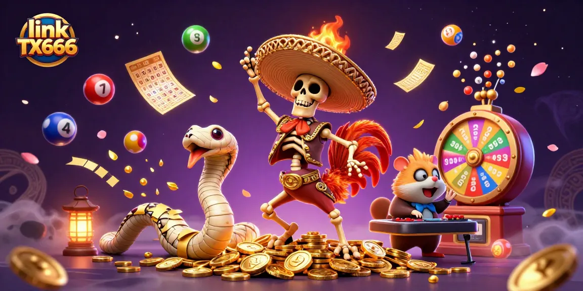 Experience thrilling wins with link TX666, featuring a vibrant 3D illustration of casino fun!