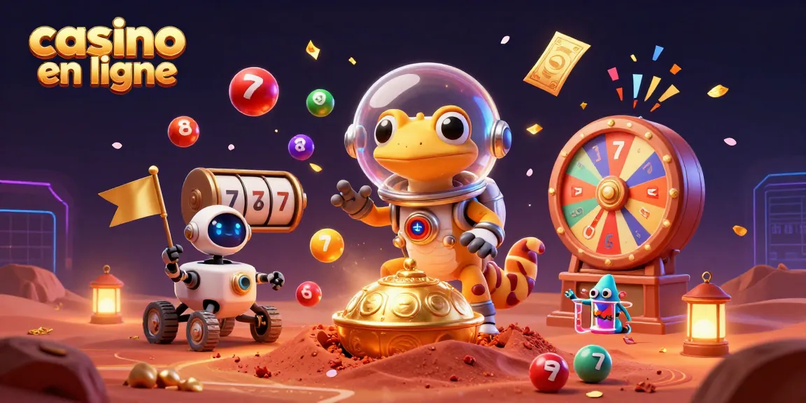 Jouez dans un casino en ligne au milieu d'une scène dynamique sur Mars, avec des loteries et des jeux d'argent.