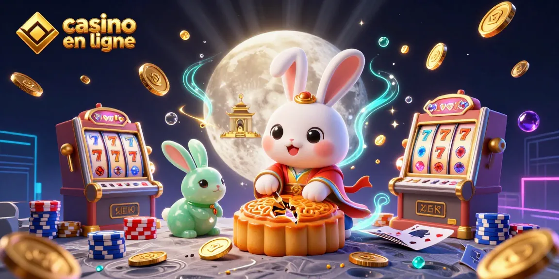 Jouez au casino en ligne avec ce visuel captivant montrant un lapin de lune et des jetons de poker.