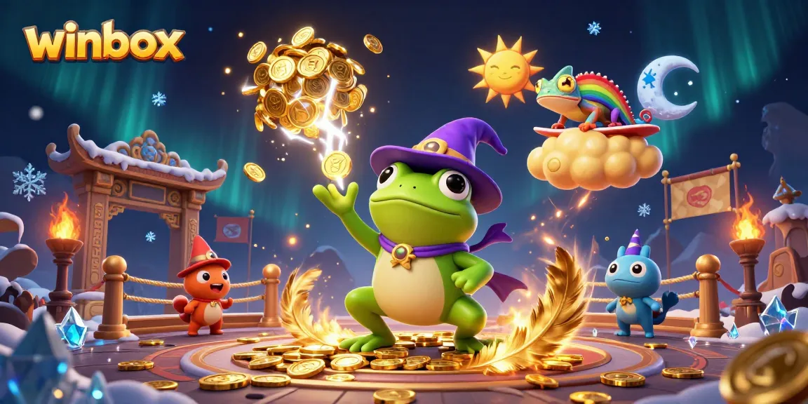 Winbox captures the excitement of online betting with vibrant characters and casino elements.