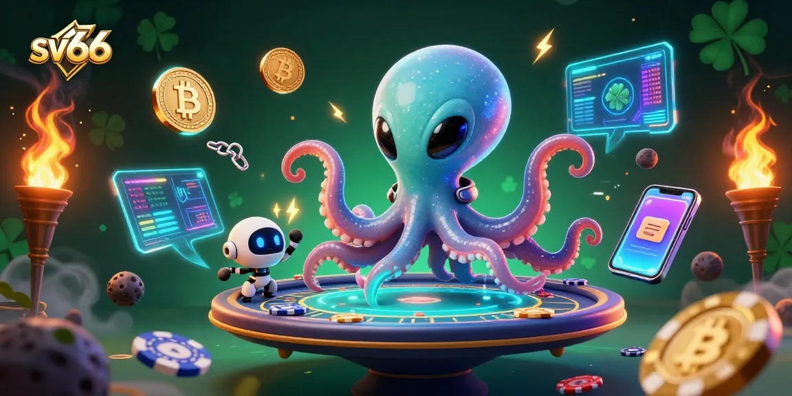 Engage in thrilling gameplay at sv66 with the alien octopus and robot companion in a dynamic space casino setting