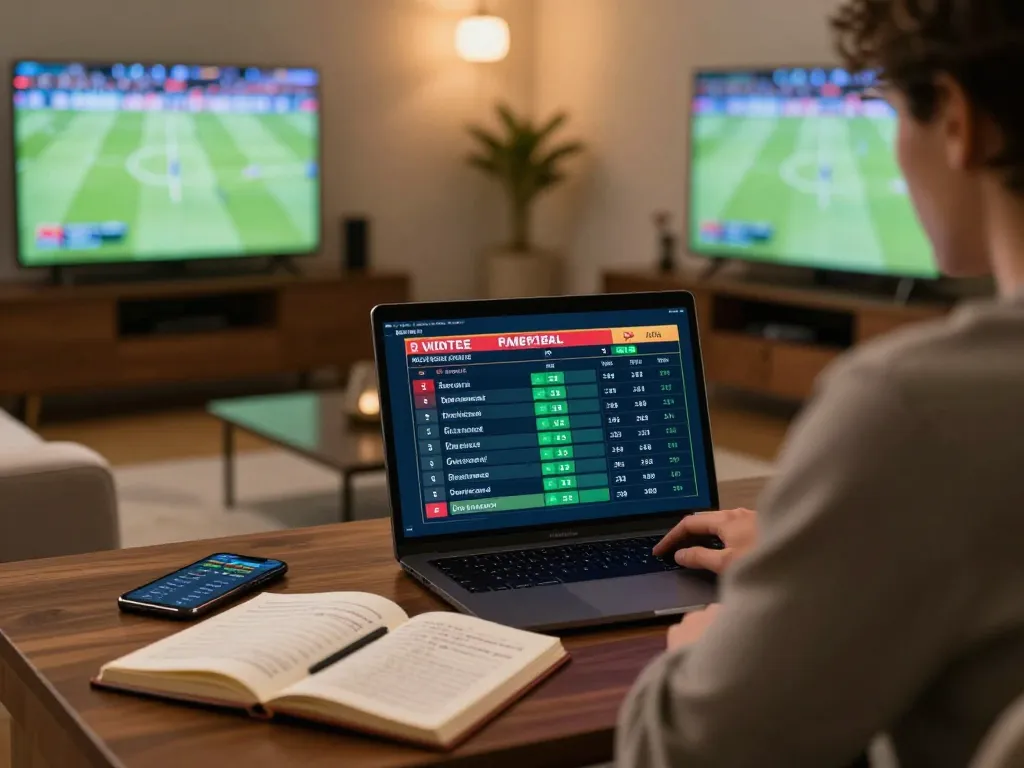 Kèo Nhà Cái Hôm Nay featuring a focused person betting on live football odds with strategies in a cozy living room