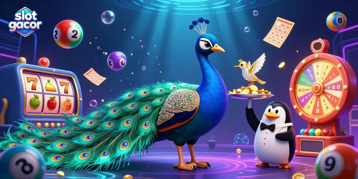 Engage in the vibrant world of slot gacor with exciting reels, colorful lottery balls, and rich casino elements.