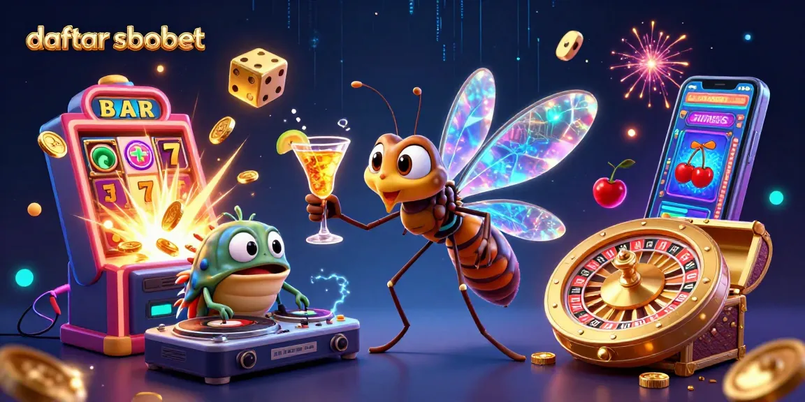 Experience daftar sbobet with vibrant casino elements and animated characters in a dynamic scene.