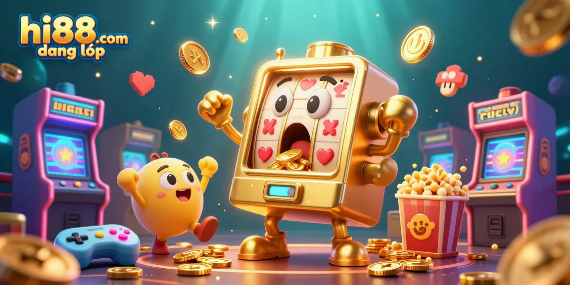Players enjoy exciting moments at hi88.com đăng nhập among vibrant cartoon slot machines and arcade games.