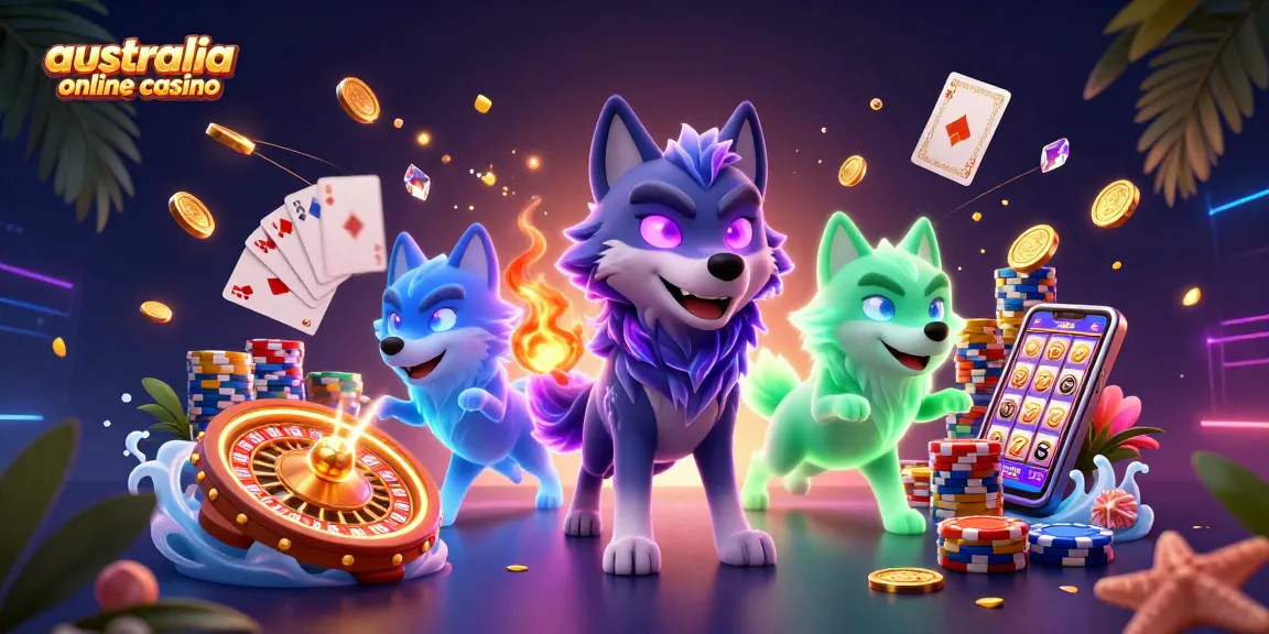 Experience thrilling gameplay at australia online casino with this vibrant 3D illustration.