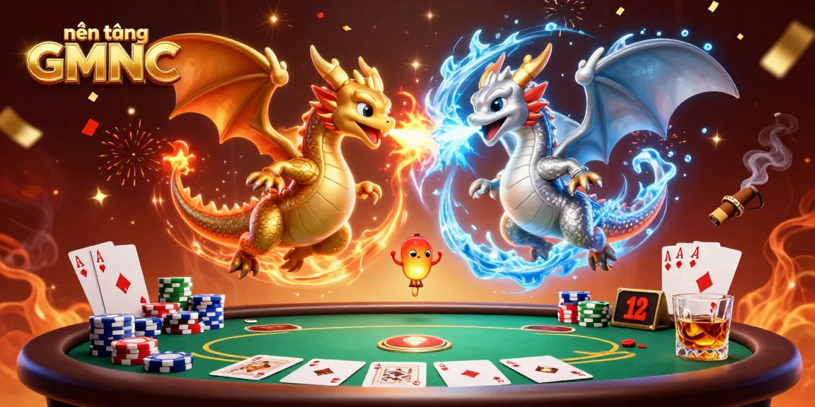 Win big with the nền tảng GMNC by exploring casino strategies amidst fiery dragons and vibrant poker elements.