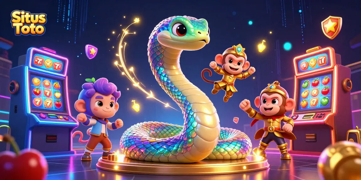 Enjoy thrilling action at Situs Toto with vibrant slot games and playful characters in a dazzling 3D illustration.