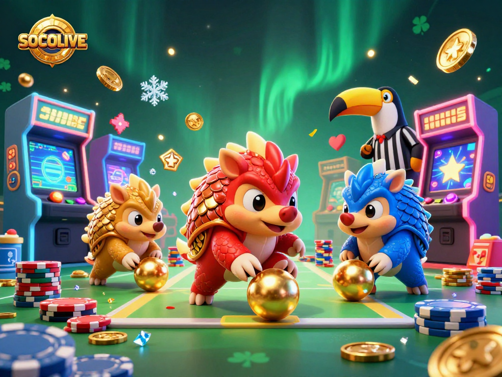 SOCOLIVE enhances the gaming experience with vibrant pangolins competing in a casino setting.