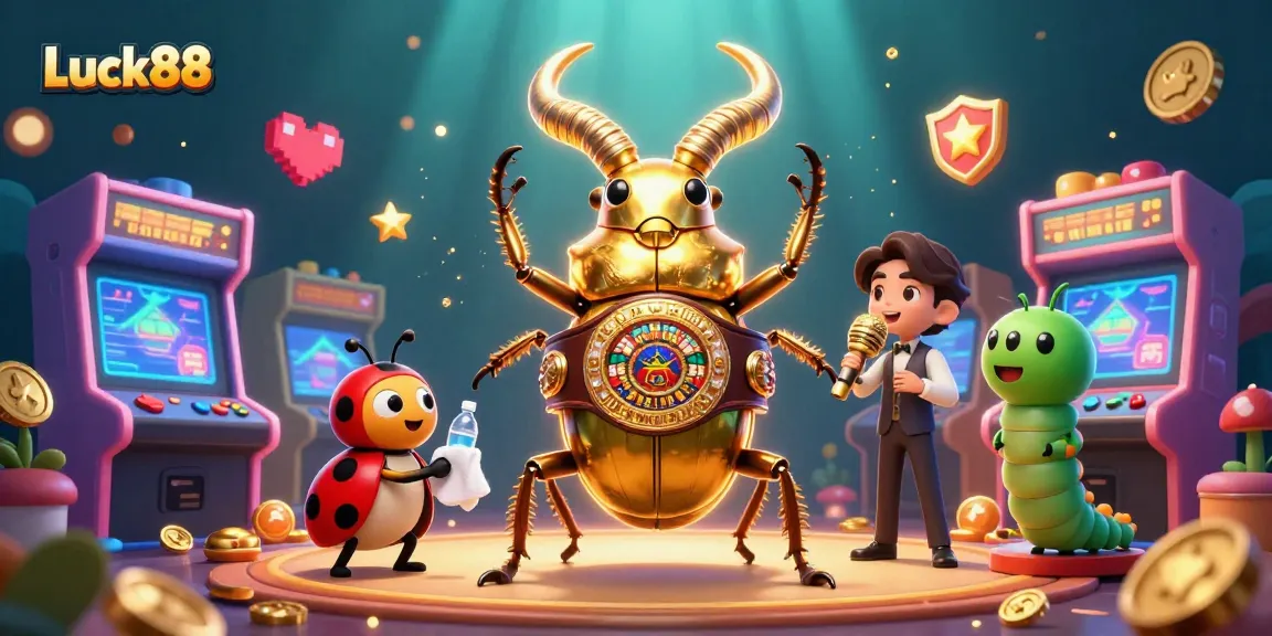 Experience thrilling Luck88 gameplay with a vibrant 3D illustration of a boxing beetle champion.