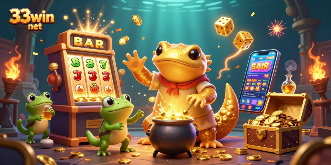 Experience vibrant winnings with 33win net as the golden salamander and frog immerse in a magical casino.