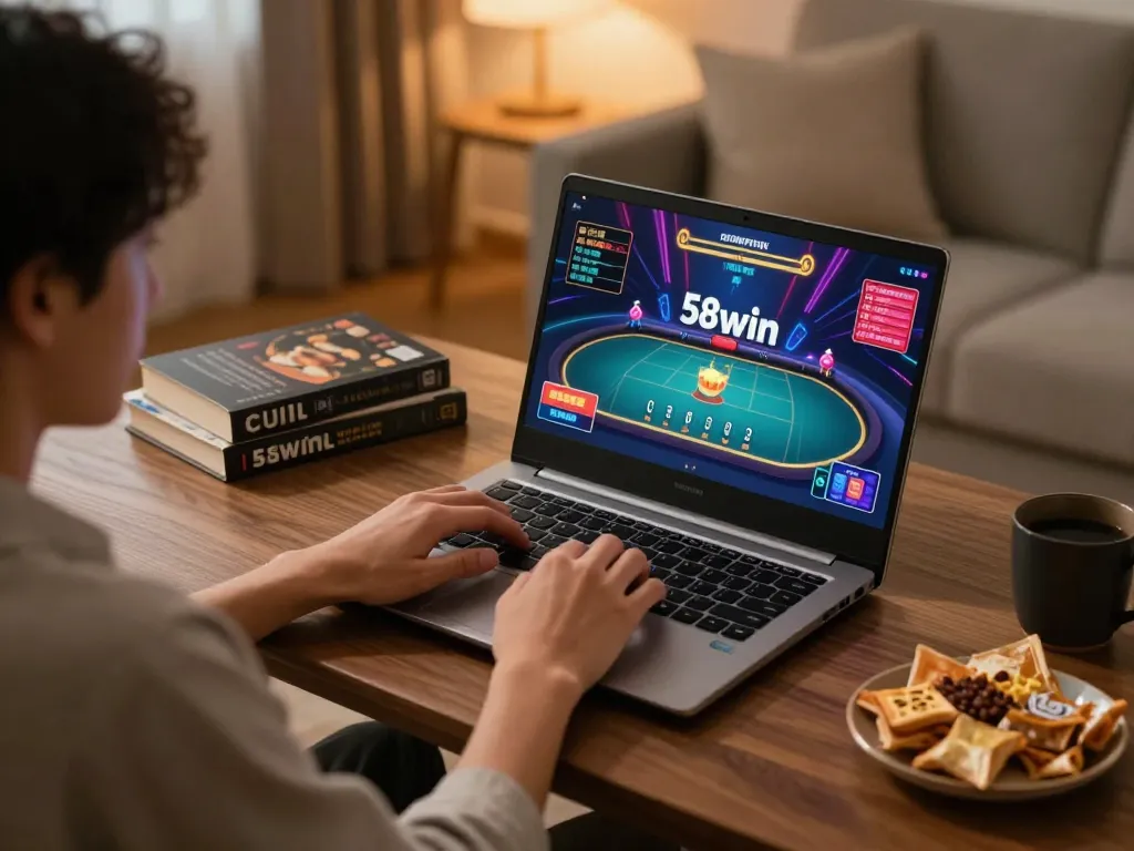 Play an exciting blackjack game on 58win platform with engaging live dealer action and cozy home setup.