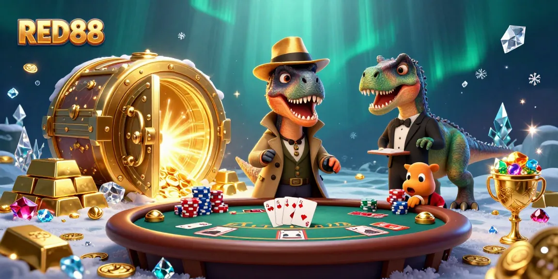 Experience exciting action at RED88 as a velociraptor card counter blends in at a blackjack table.