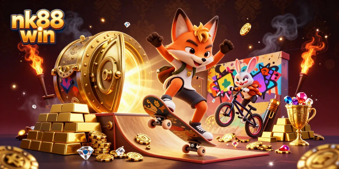 Experience the thrill of nk88 win with a lively casino-themed skateboarding scene.