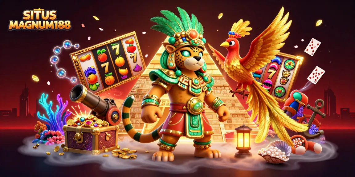 Experience excitement with SLOT MAGNUM188 featuring a Mayan priest and colorful game elements.