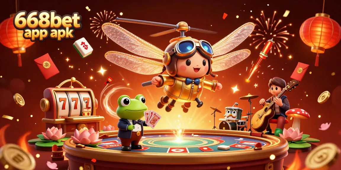Experience the excitement of gaming with the 668bet app apk as a dragonfly pilot hovers above a vibrant casino.