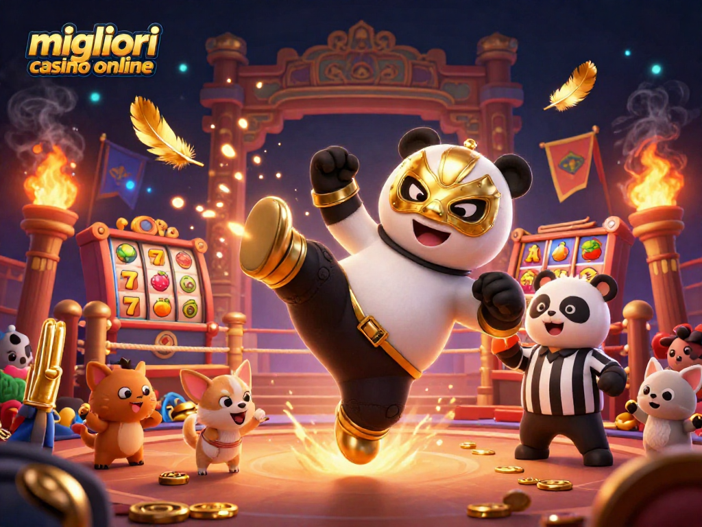 I migliori casino online mostrano un panda lottatore in azione, circondato da avventure di gioco emozionanti.