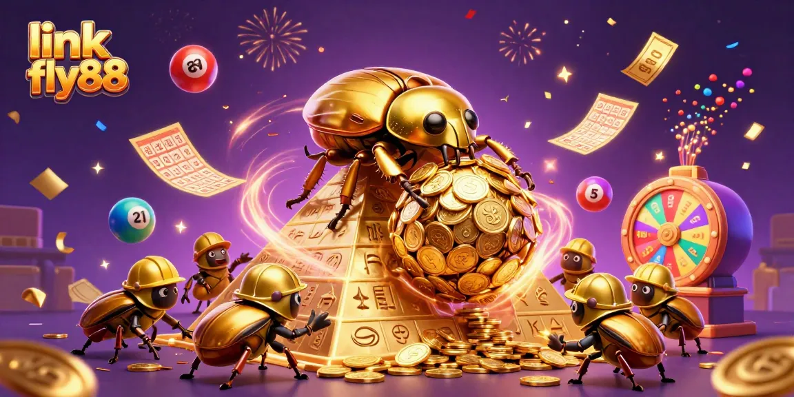Experience the thrills with link fly88 in this vibrant casino-themed illustration showcasing a dynamic lottery scene.