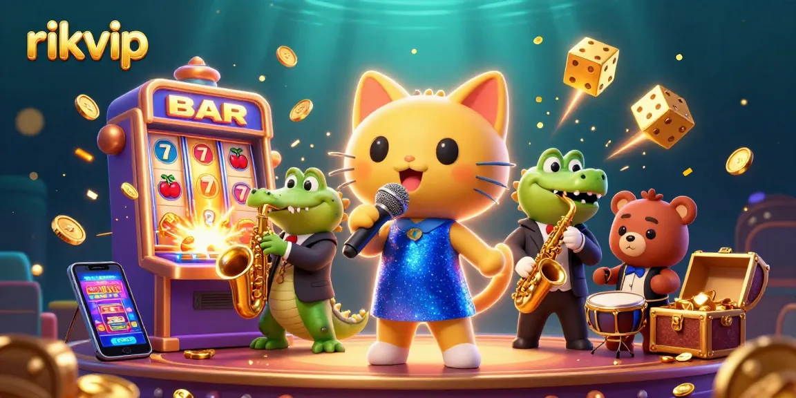 Experience the excitement of rikvip with a vibrant casino scene featuring characters and jackpot elements.