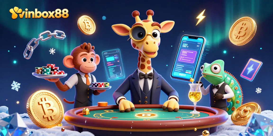 Join the excitement at winbox88 with high-stakes poker action featuring a classy giraffe and vibrant casino elements.