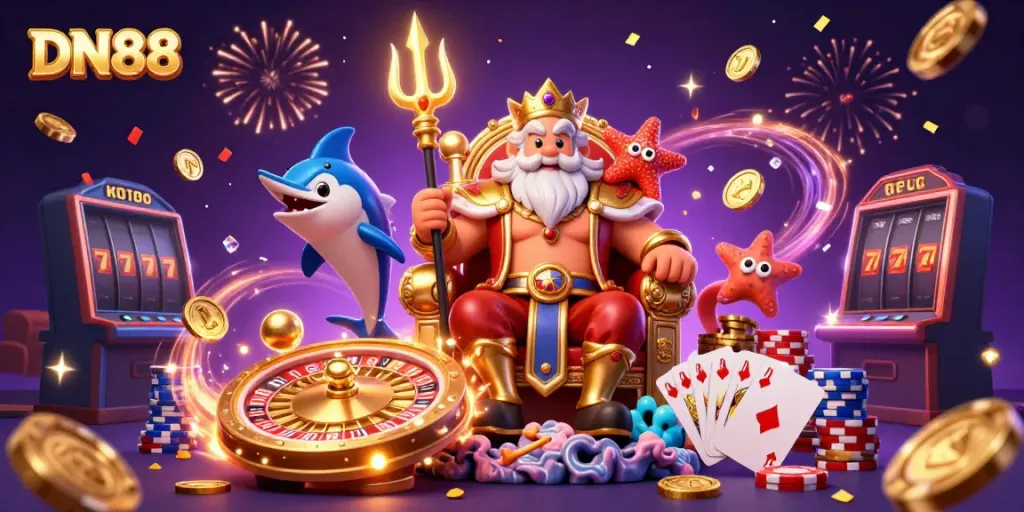Experience the excitement with DN88 as Neptune leads an underwater adventure filled with treasures and games.