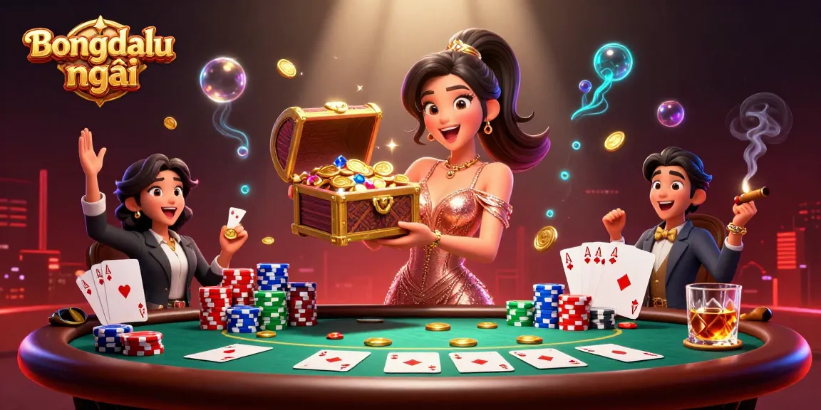 Experience Bongdalu mới with a stunning treasure scene filled with golden coins and poker excitement.