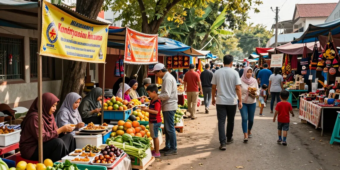Pasar lokal di Sakarya, Indonesia dengan Leci123, menampilkan berbagai produk segar dan kerajinan tangan.