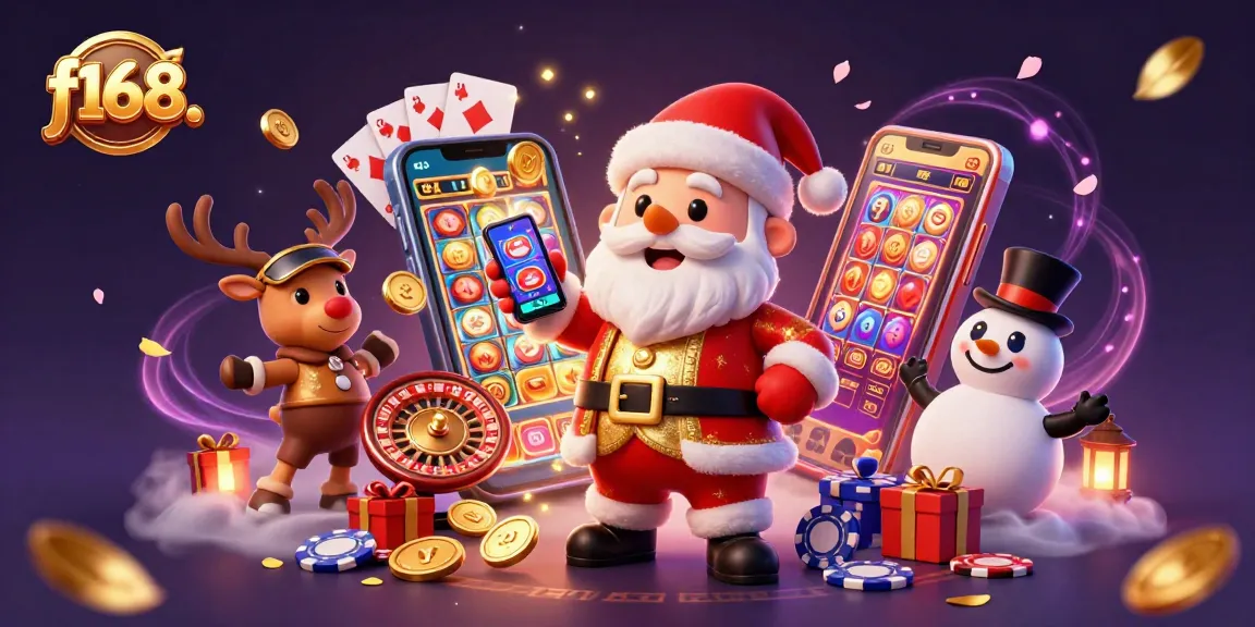 Experience the excitement of f168. with Santa and festive casino elements in a vibrant 3D scene.