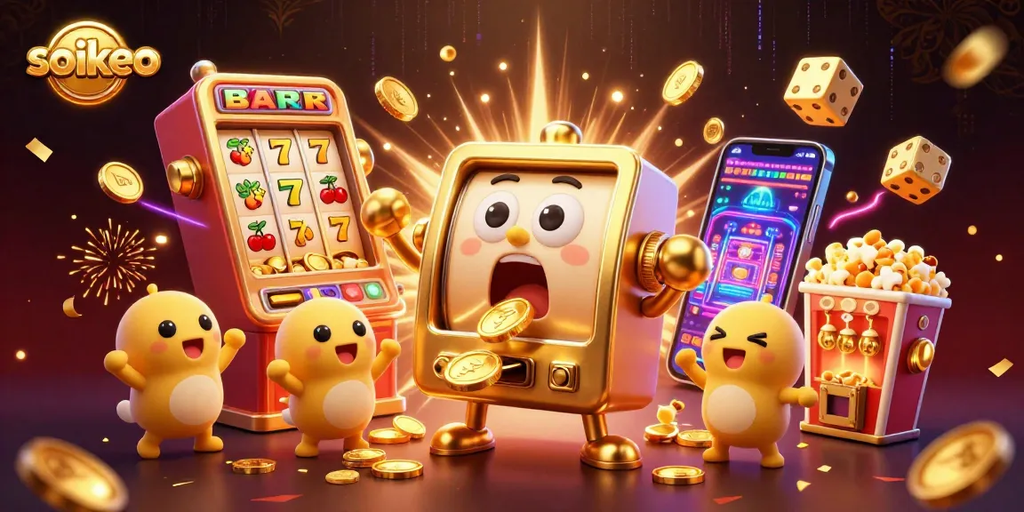soikeo showcases a lively 3D scene with excited slot machines hitting jackpots, creating an engaging casino atmosphere.